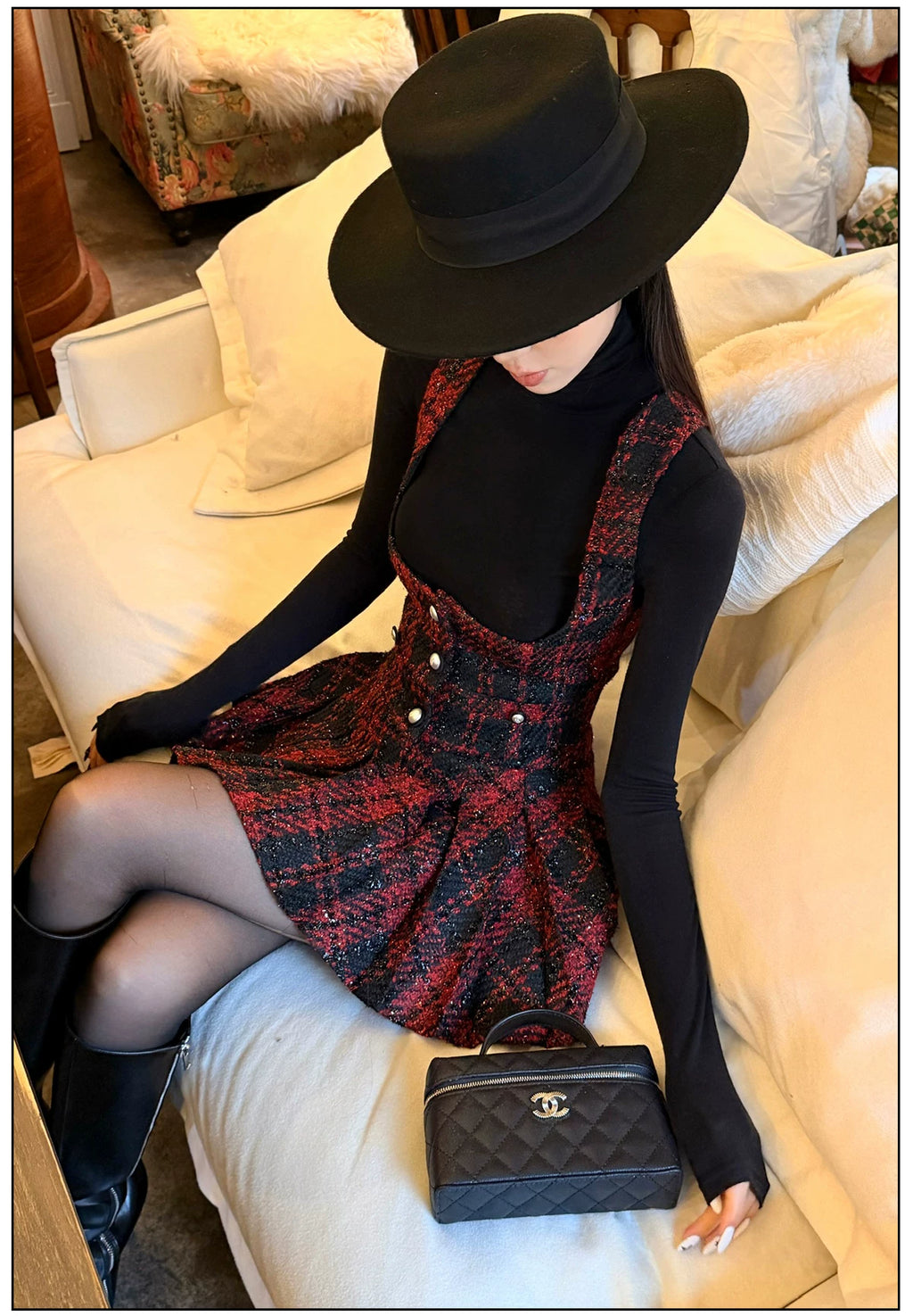 FINDYAWINGS Retro Short Vest Vest Pleated Skirt Set