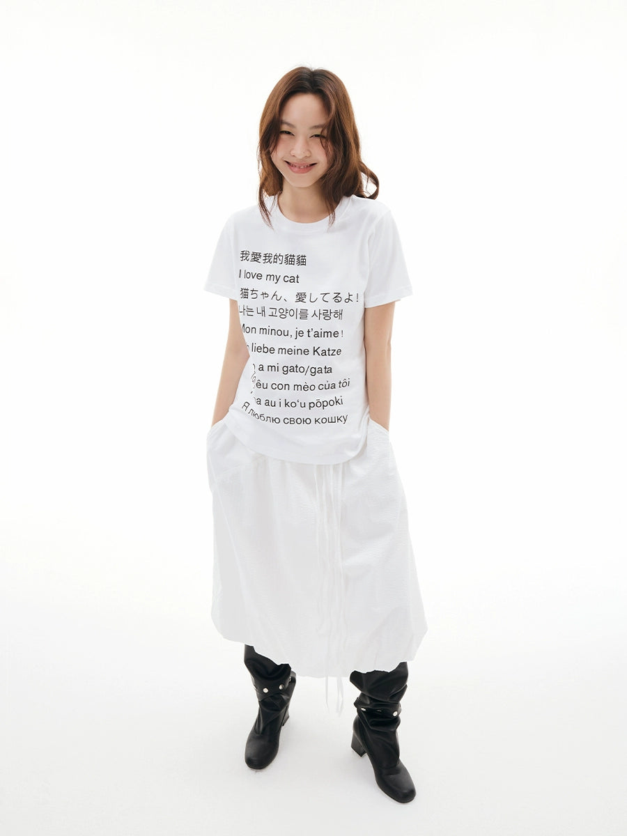 FUNKYFUN Language Slogan Front Shoulder Grinding Tee