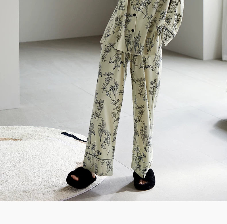 YUENEI Modal Chinese Style Long-sleeved Trousers Pajamas