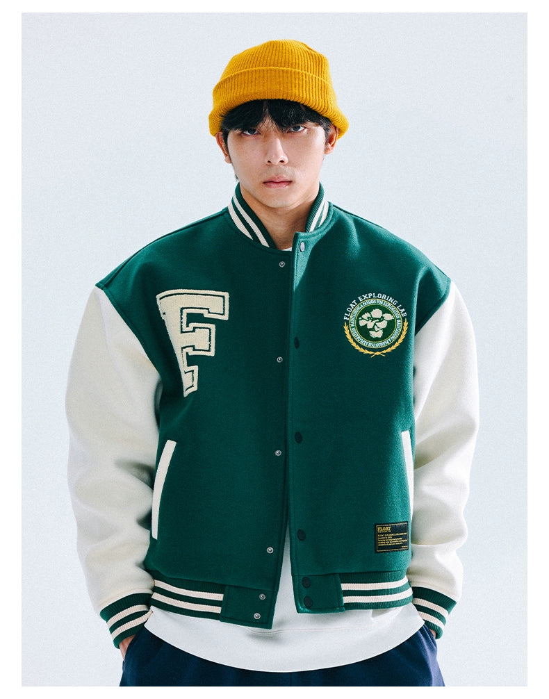 FLOAT Embroidered Contrasting Stitching Loose Baseball Jacket