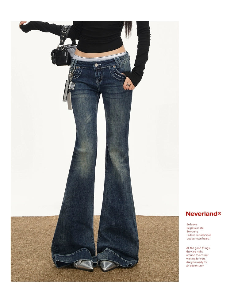 UNIFREE Slightly Pulled Old Low-rise Slim-fit Jeans