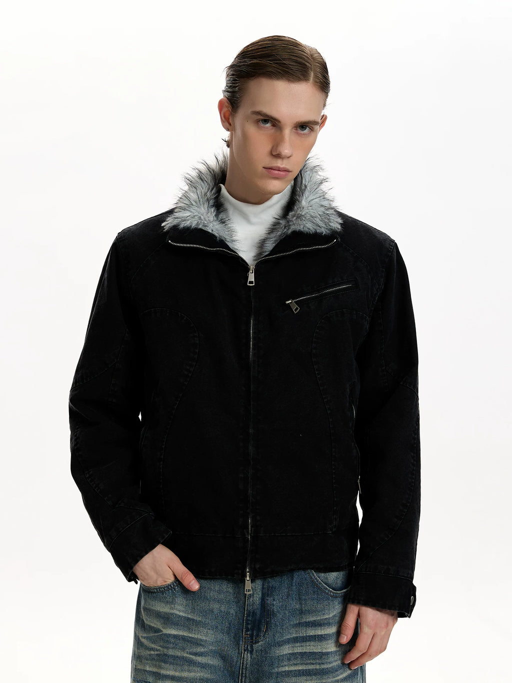 A PUEE Vintage Thickened Fleece Warm Short Jacket