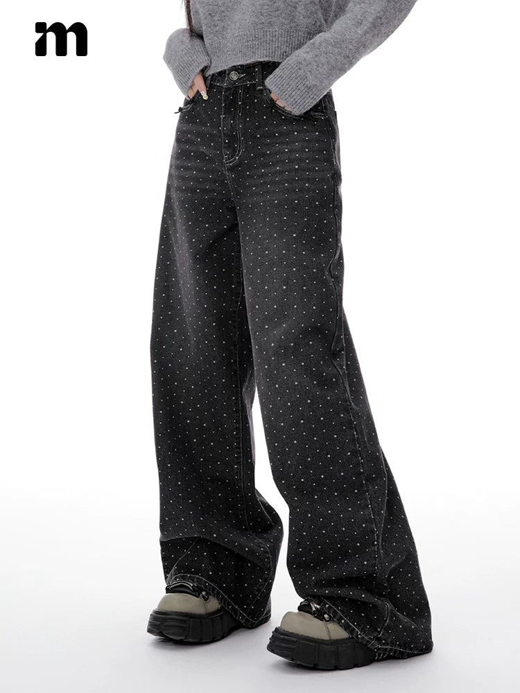 IMONE Bow Polka Dot Pentagram High Waist Jeans