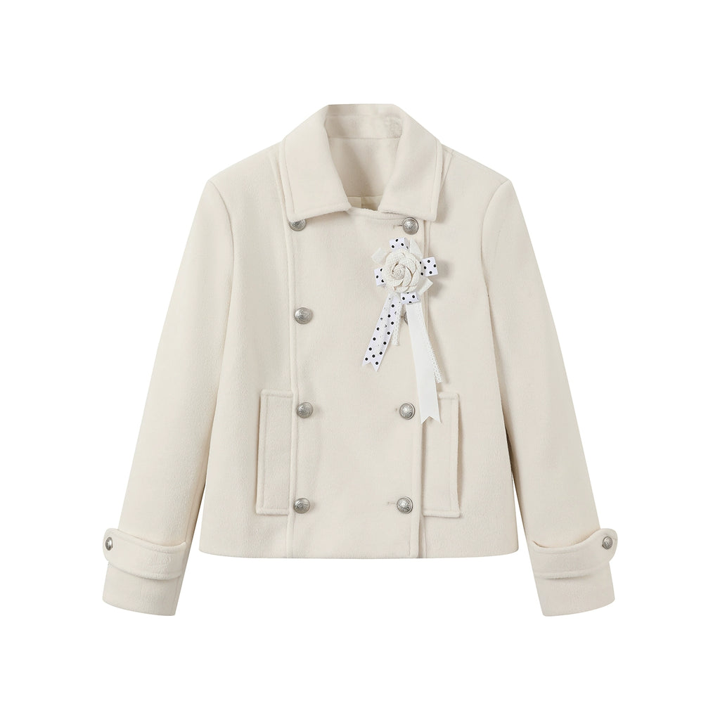 SASSY MOODY Retro Double-breasted Woolen Jacket A-shaped Skirt Set
