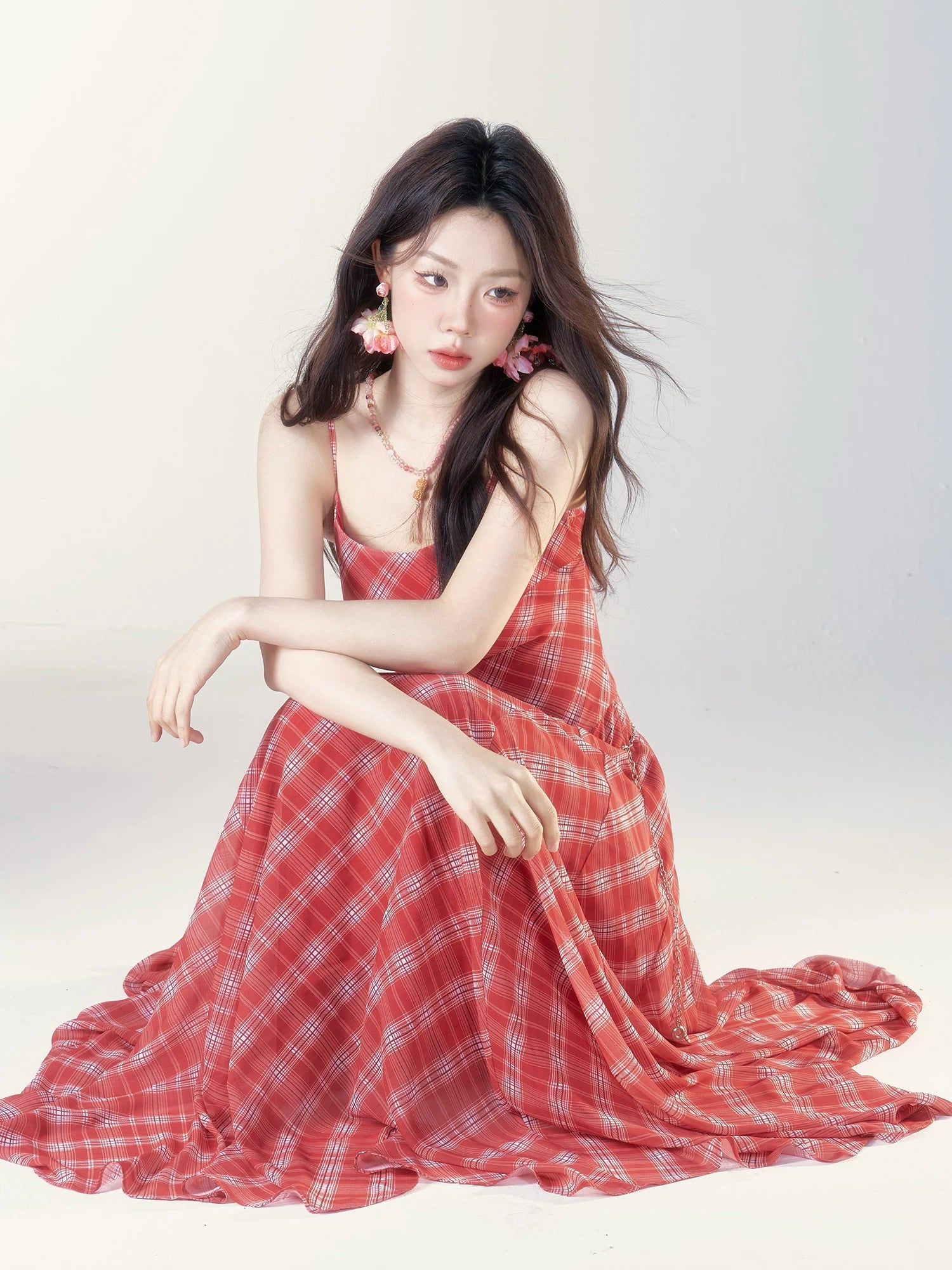Wildberry Red Plaid Waist Suspender Dress