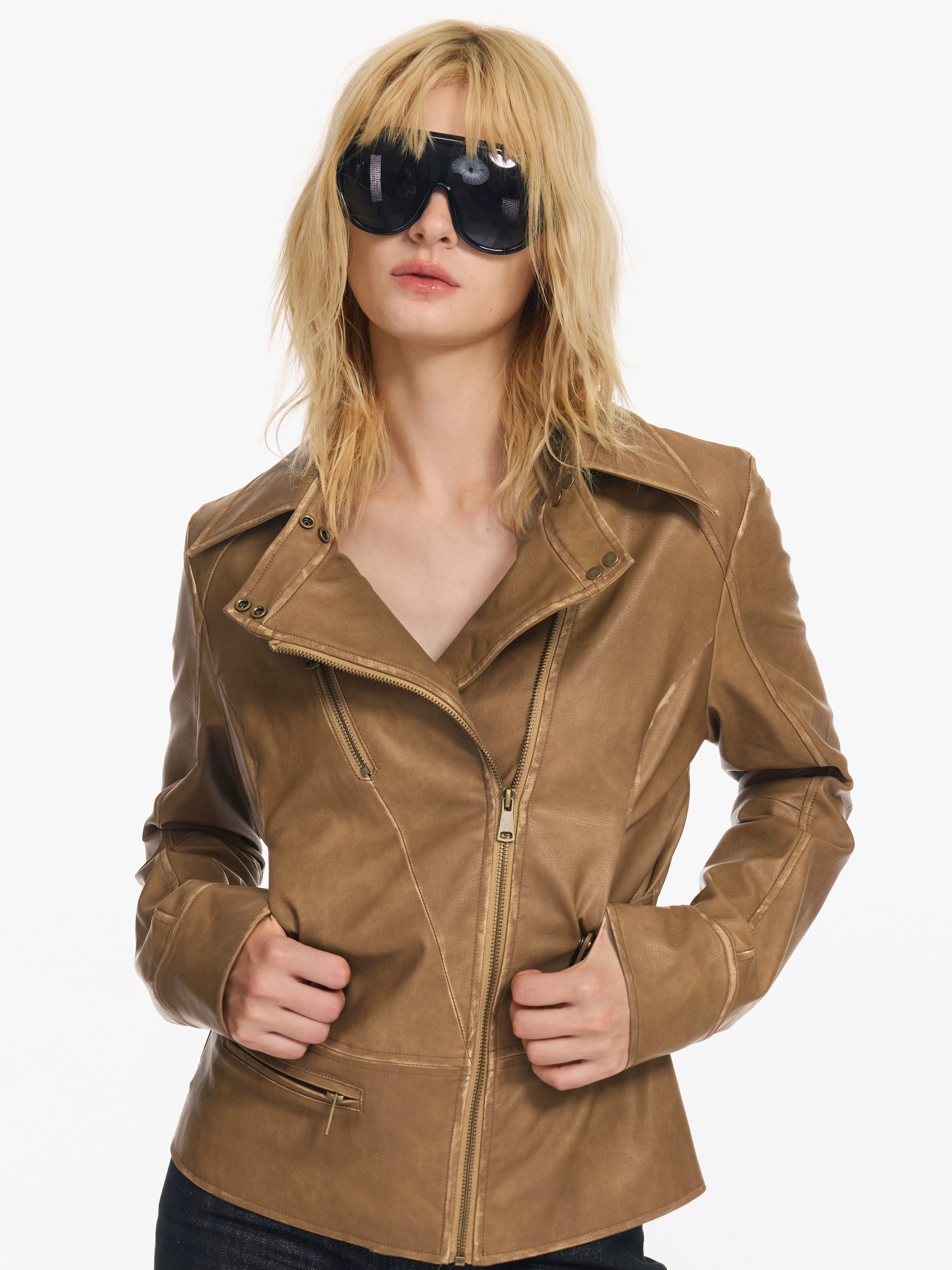 2th Desire Vintage Slim Short Leather Jacket