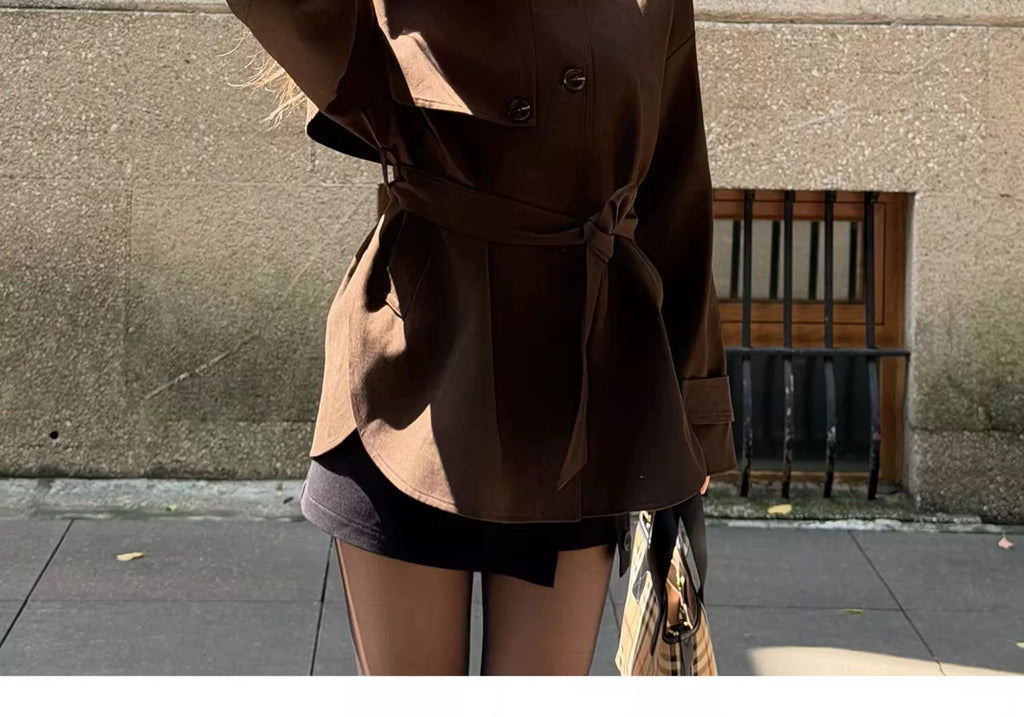 Audwyn Retro Old Money Wind Waist and Thin Lapel Trench Coat