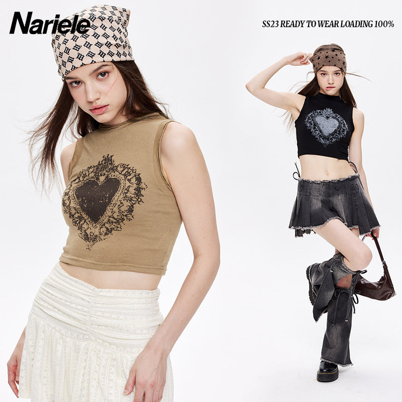 Nariele Vintage Design Love Printed Vest