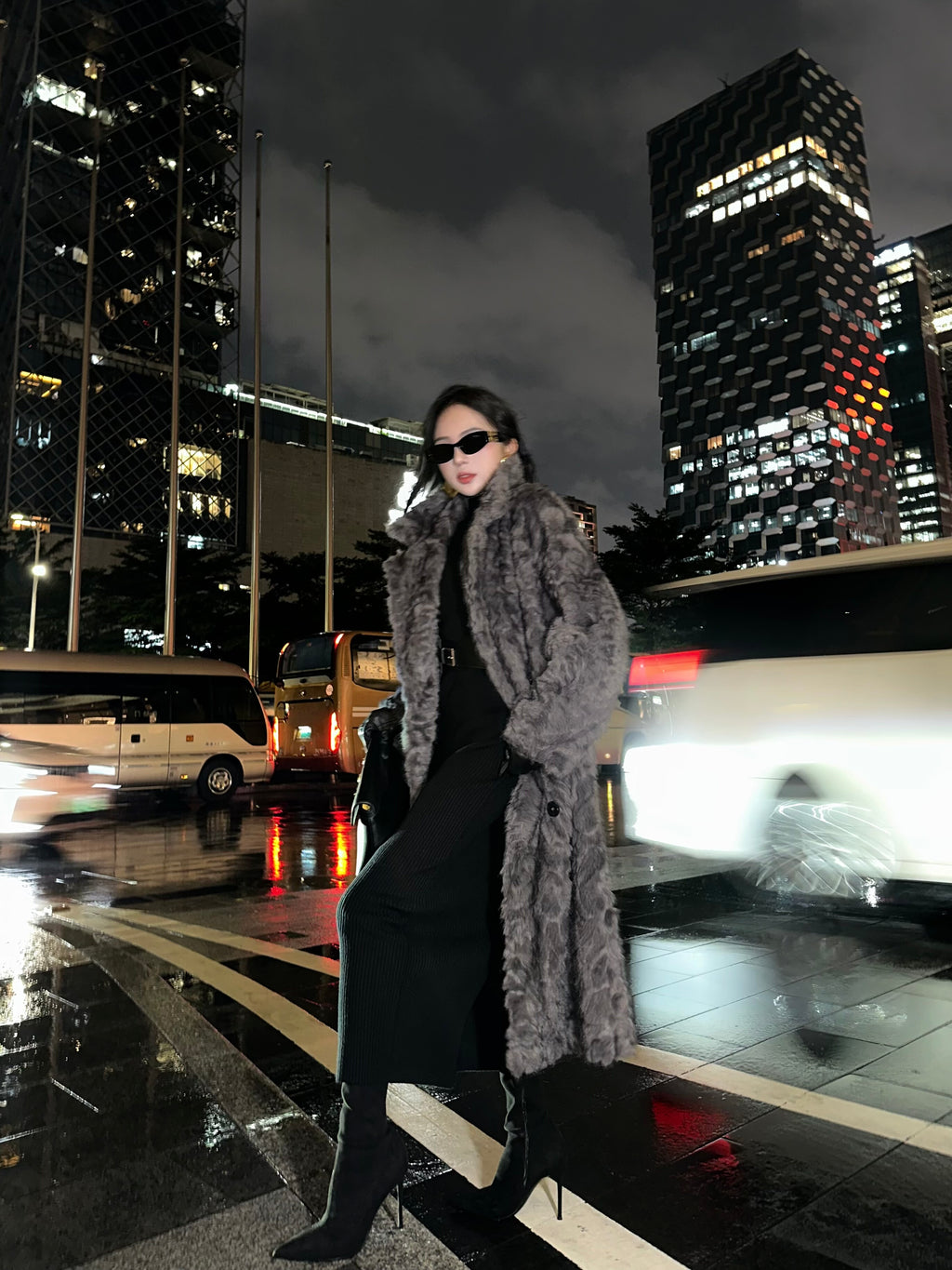 CHUYUQI Extravagant Warm Wool Coat Stand-up Collar Imitation Fur