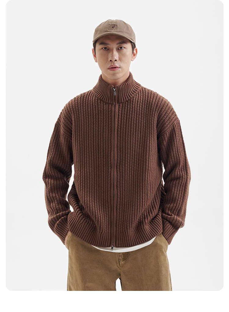 BUTTBILL 24AW hollow stand-up neck cardigan zipper sweater jacket