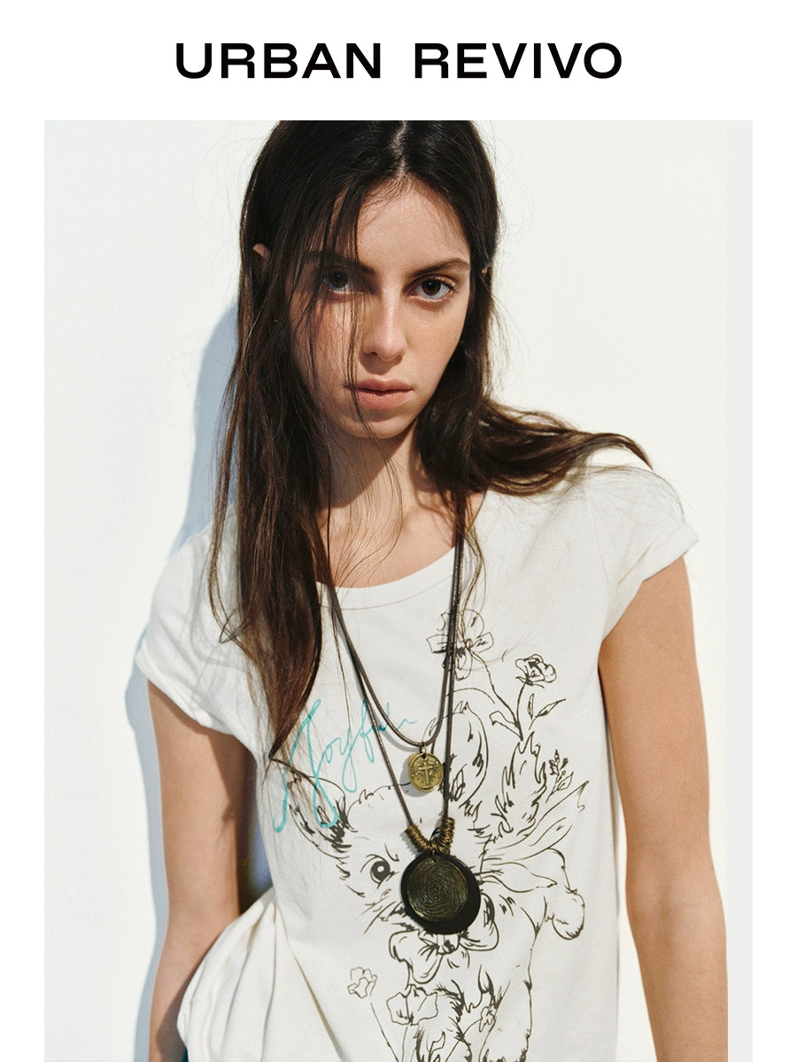 URBAN REVIVO Fun Casual Cute Pet Print Tee