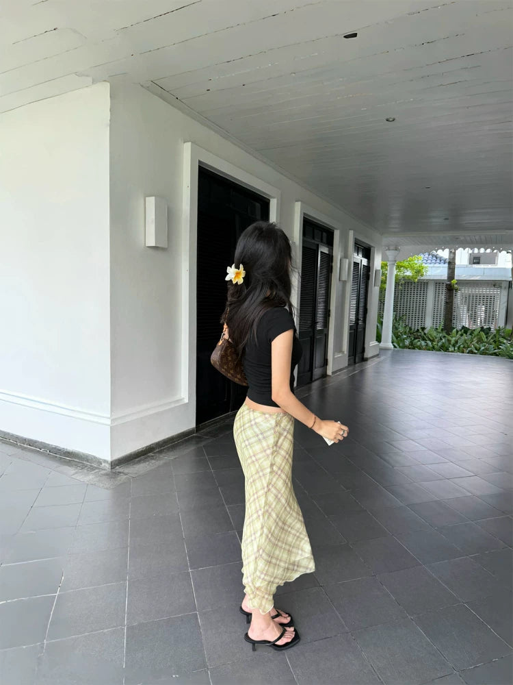 Veryrareme Low-rise Checked Chiffon Skirt