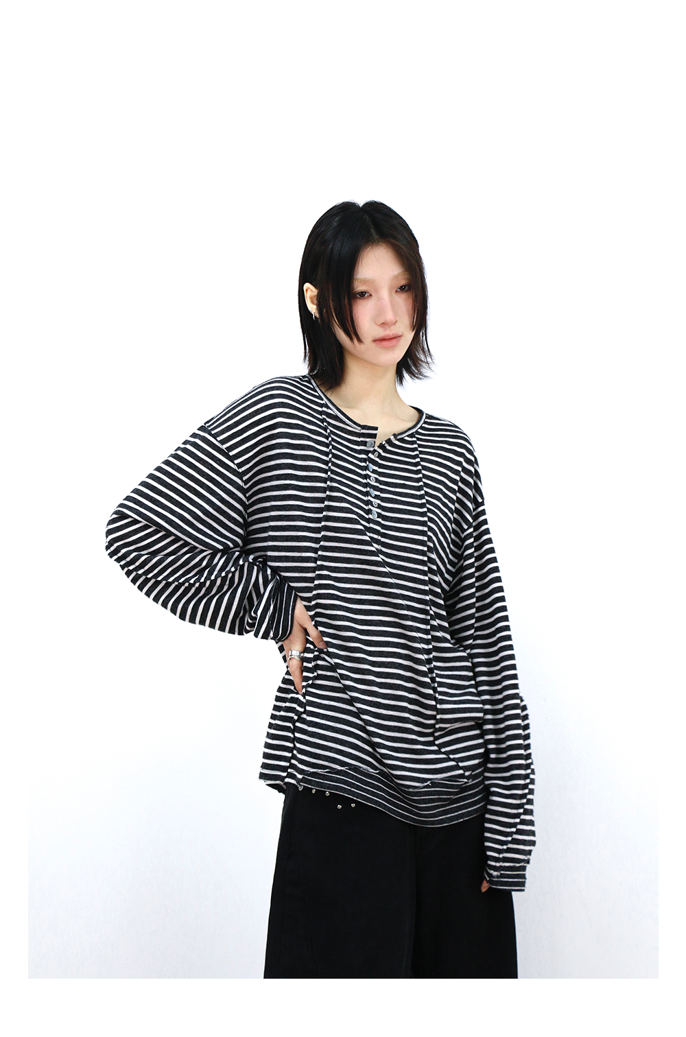 RELABEL Striped Splicing Casual Long Sleeve