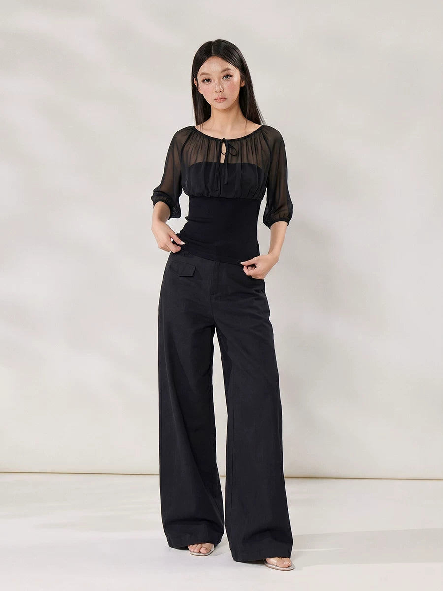 WITHMIN Front Shoulder Waist Thin Fake Two-piece Tee