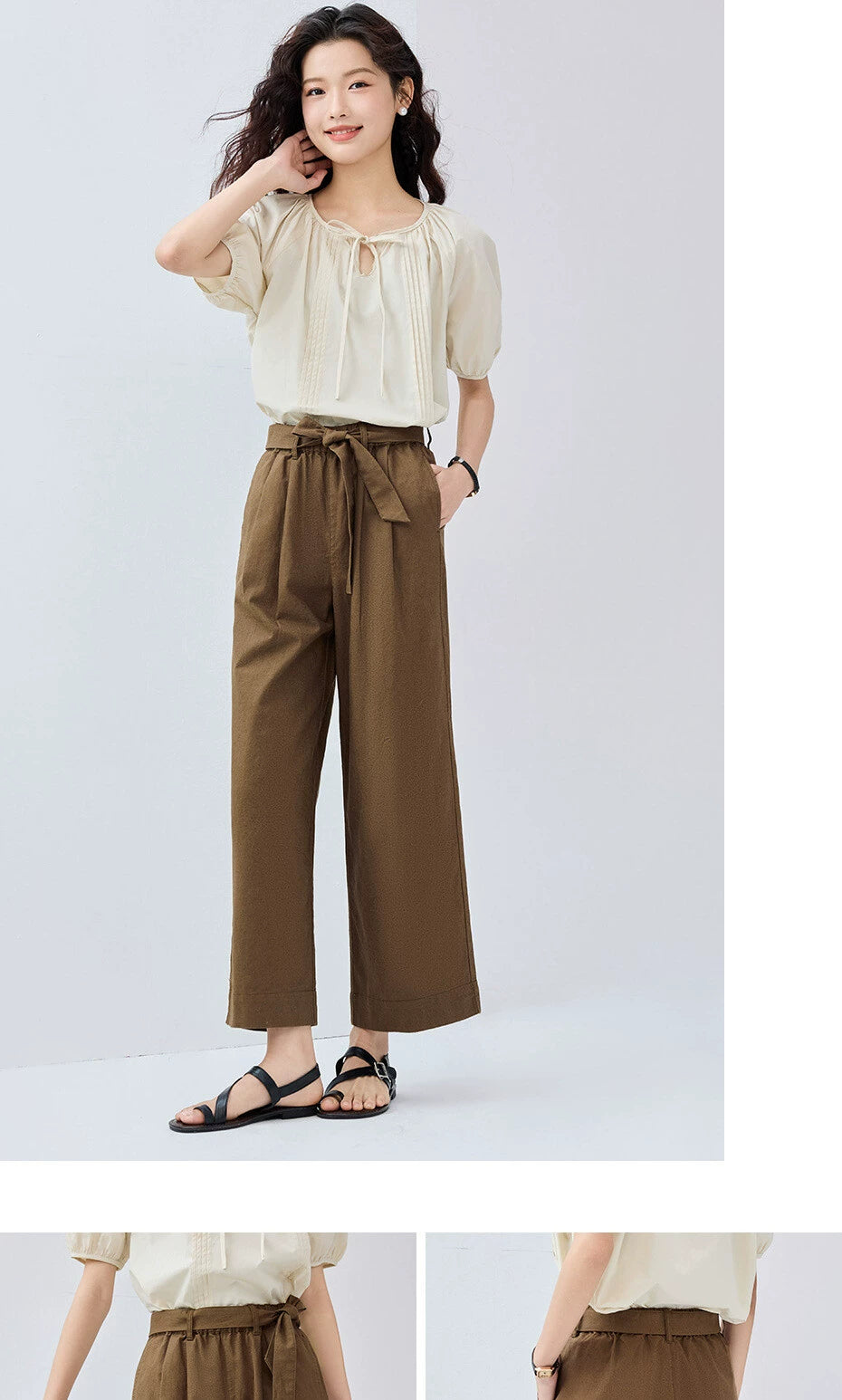 Giordano Strap-on Wide-leg Elastic Waist Capris
