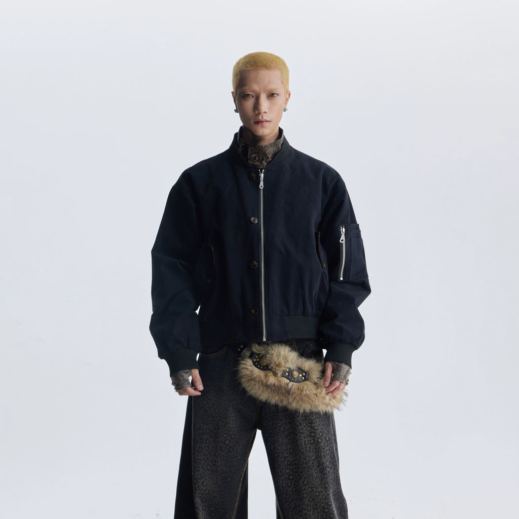 NOMANIAI Leopard Print Leather Fake Two-piece Zipper Baseball Collar Zipper Jacket