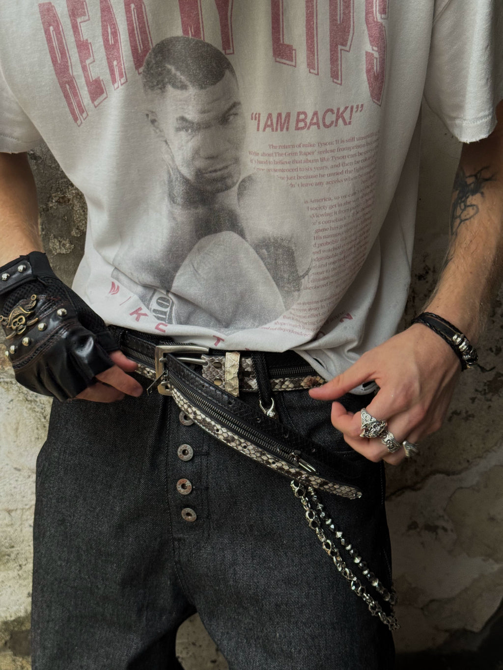 VOWPROGRESS Python Leather Zipper Belt