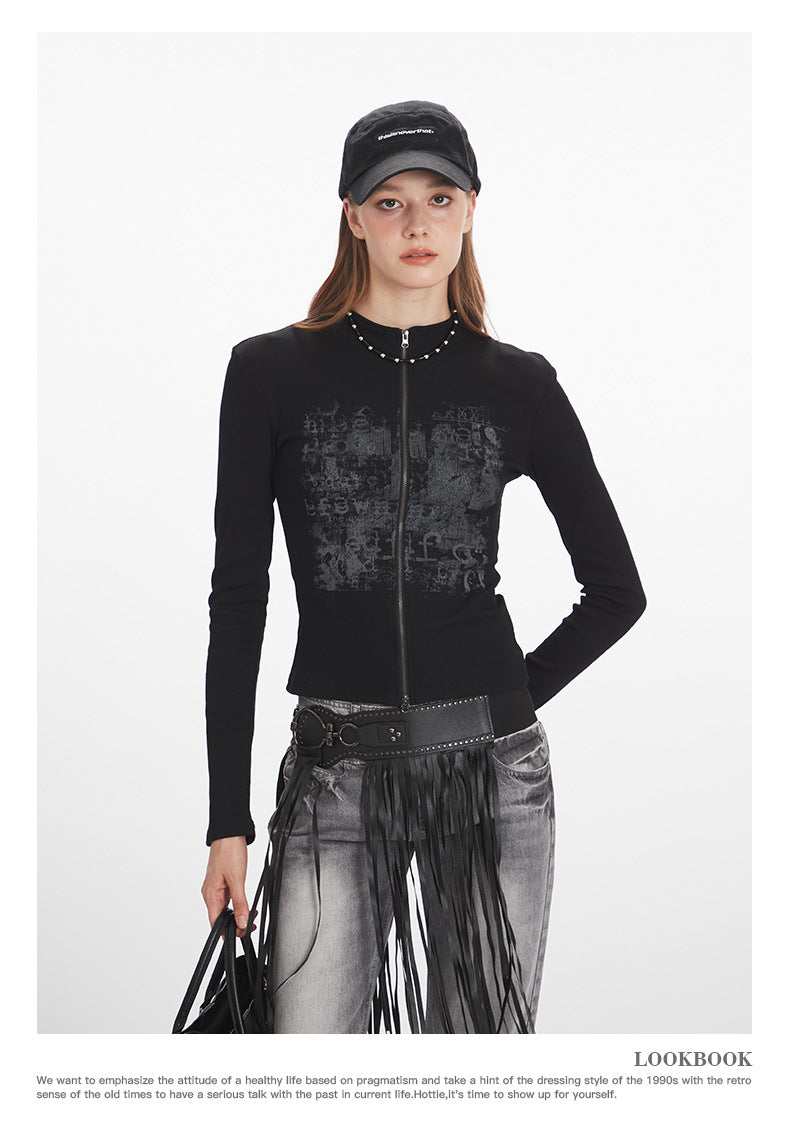 Nariele Small Stand Neck Front Shoulder Slim Sleeve Long Sleeve