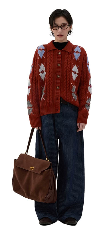 Sameuoo Rhombus Twist Knitted Sweater