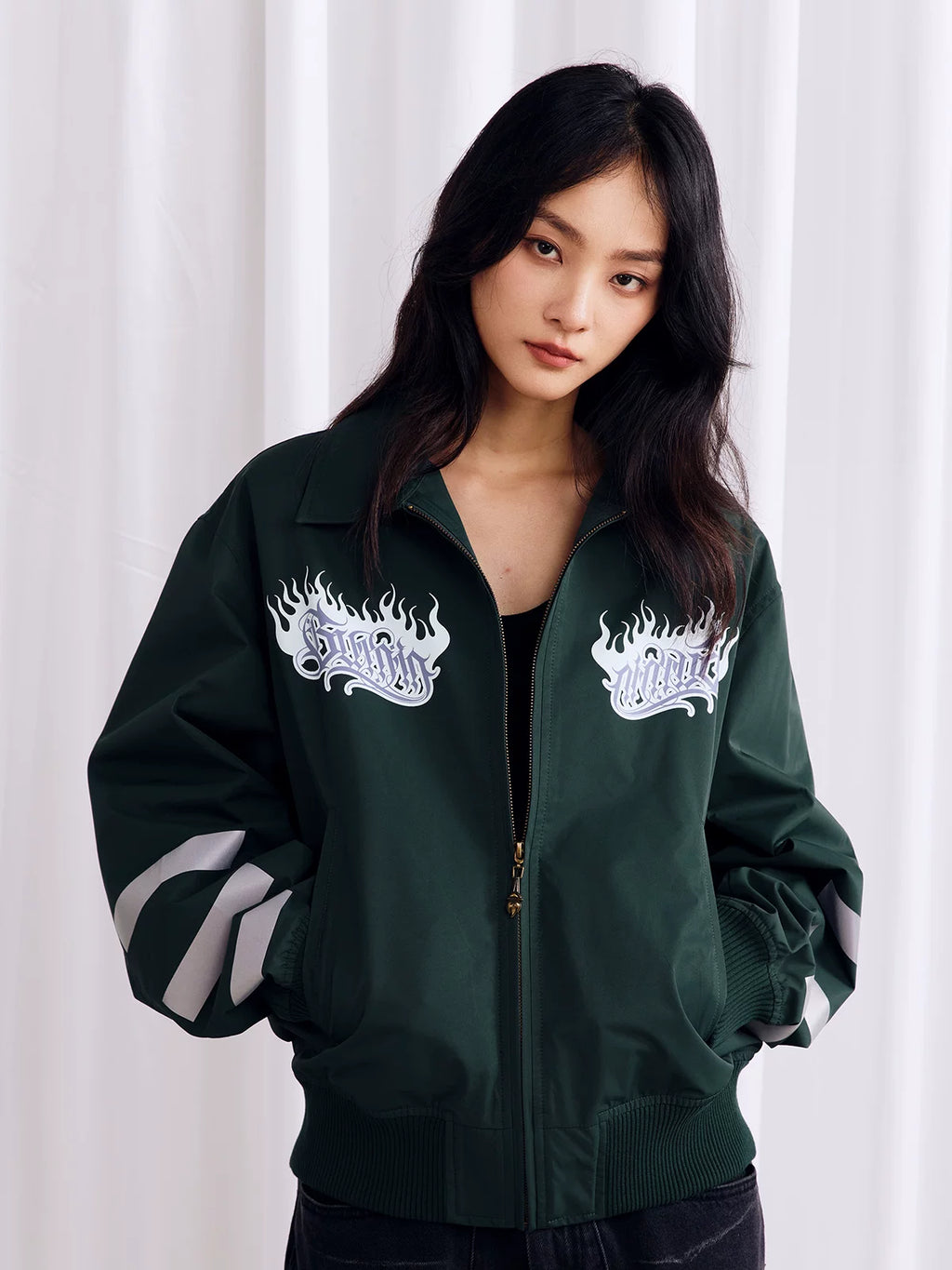 BURNIN Reflective Strip Flame Logo Temperament Jacket