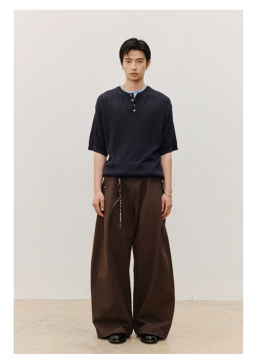 LR Double-pleated Rivet Casual Pants