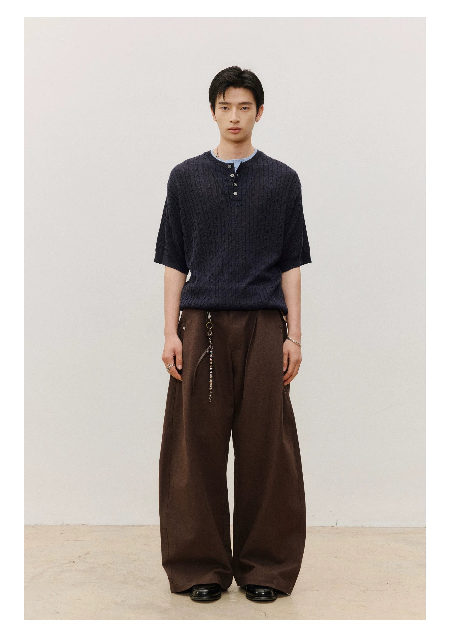 LR Double-pleated Rivet Casual Pants