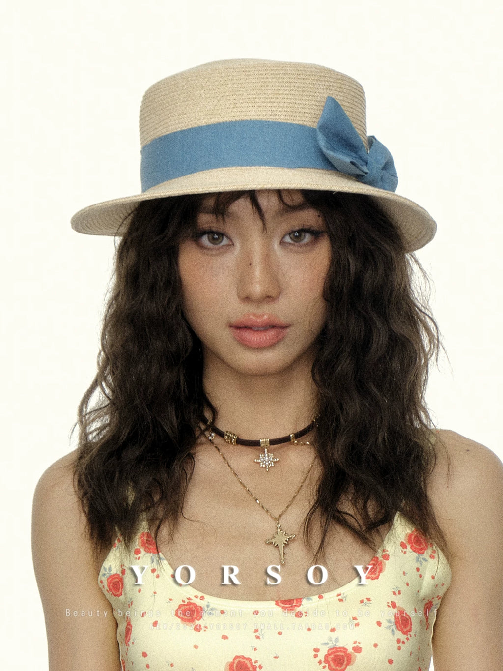 YORSOY Small-brimmed Straw-woven Flat-top Sun Hat
