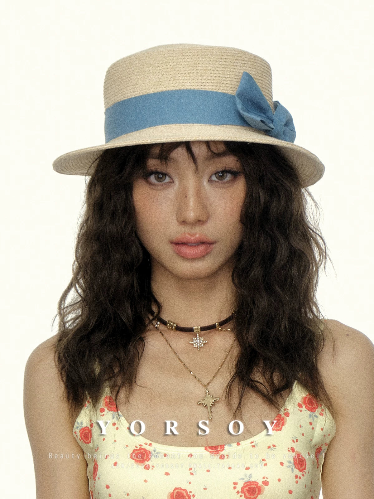 YORSOY Small-brimmed Straw-woven Flat-top Sun Hat