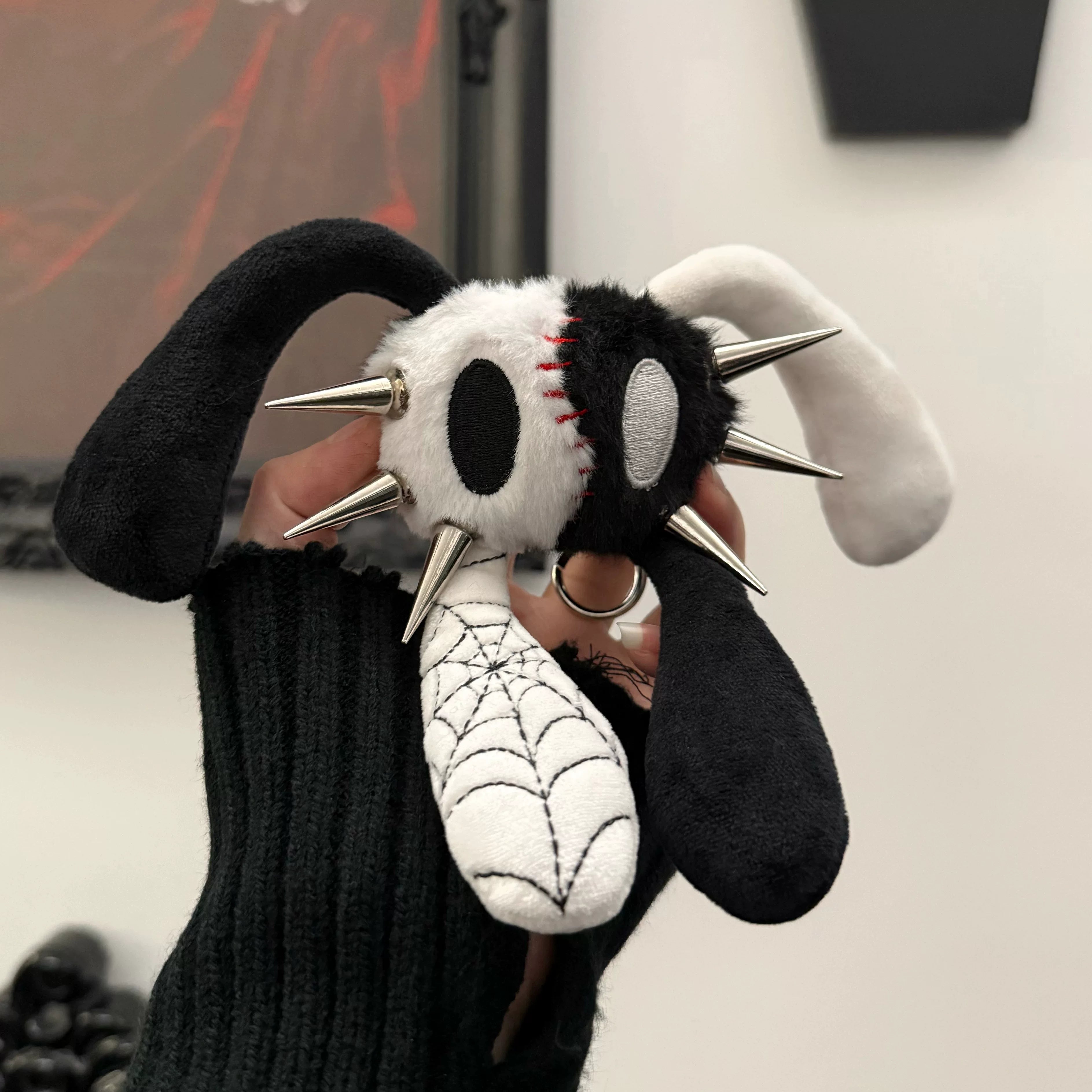 Antiphase Four-eared Rabbit Skull Plush Black and White Hanging Baby Pendant