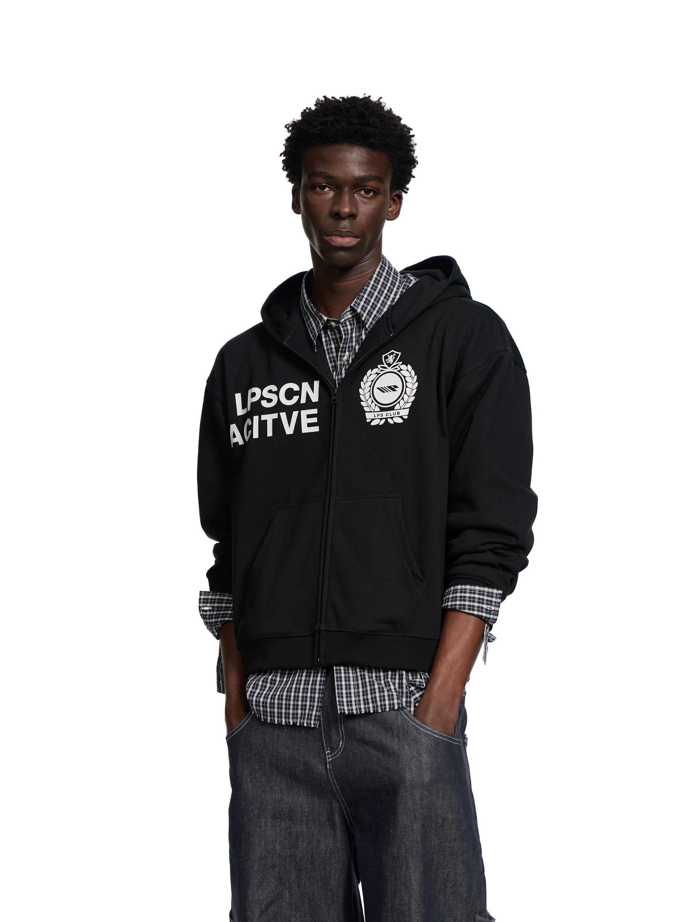 Loopsoon Front Chest Left and Right Creative Letter Print Hooded Sweater
