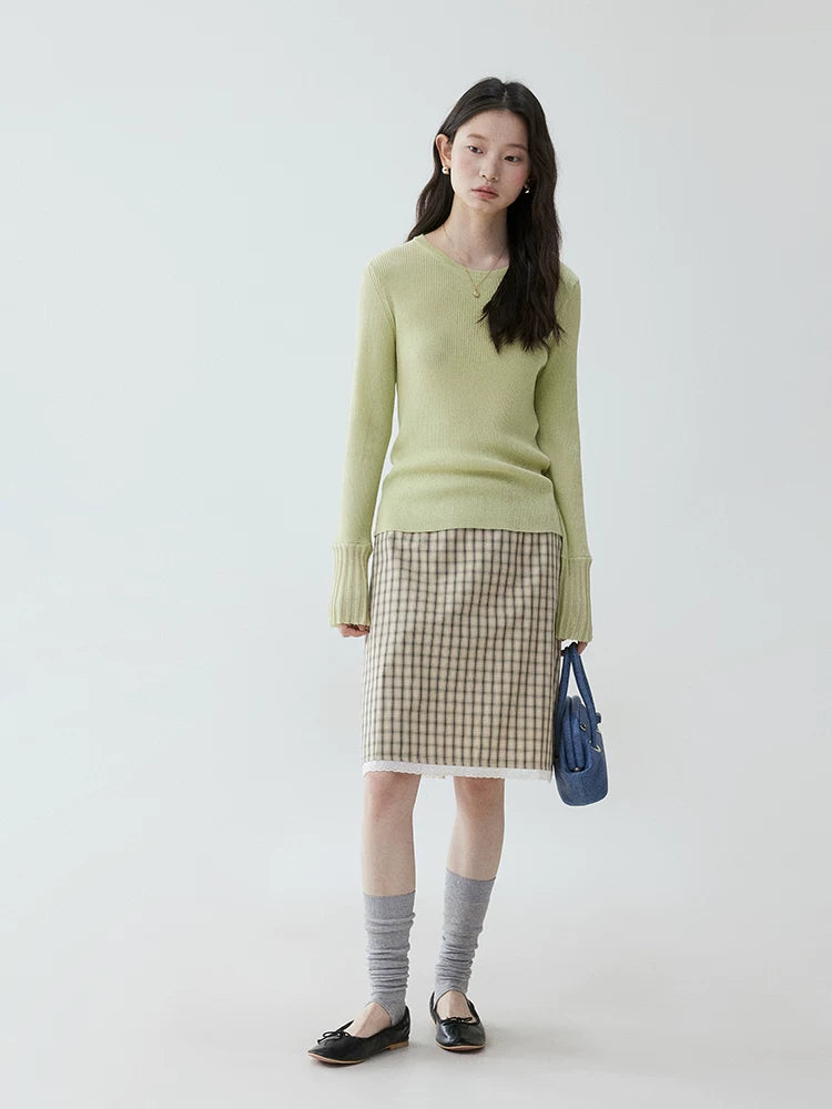 VOOE Round Neck Simple Casual Knitted Long Sleeves