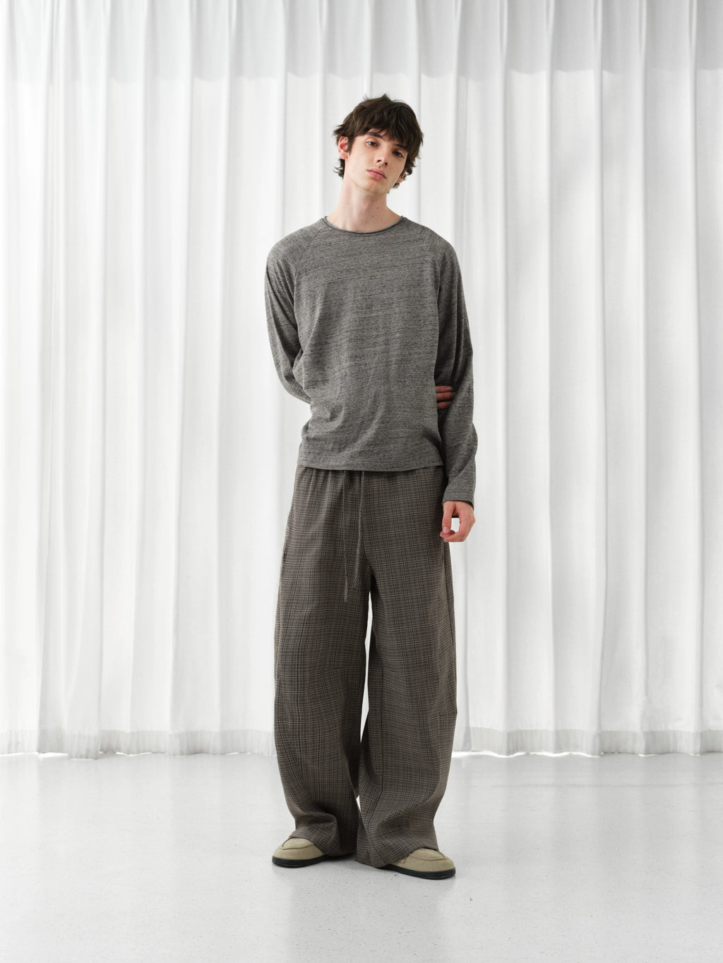 VLABMADE Lazy Slack Thousand Birds Plaid Wide Leg Pants