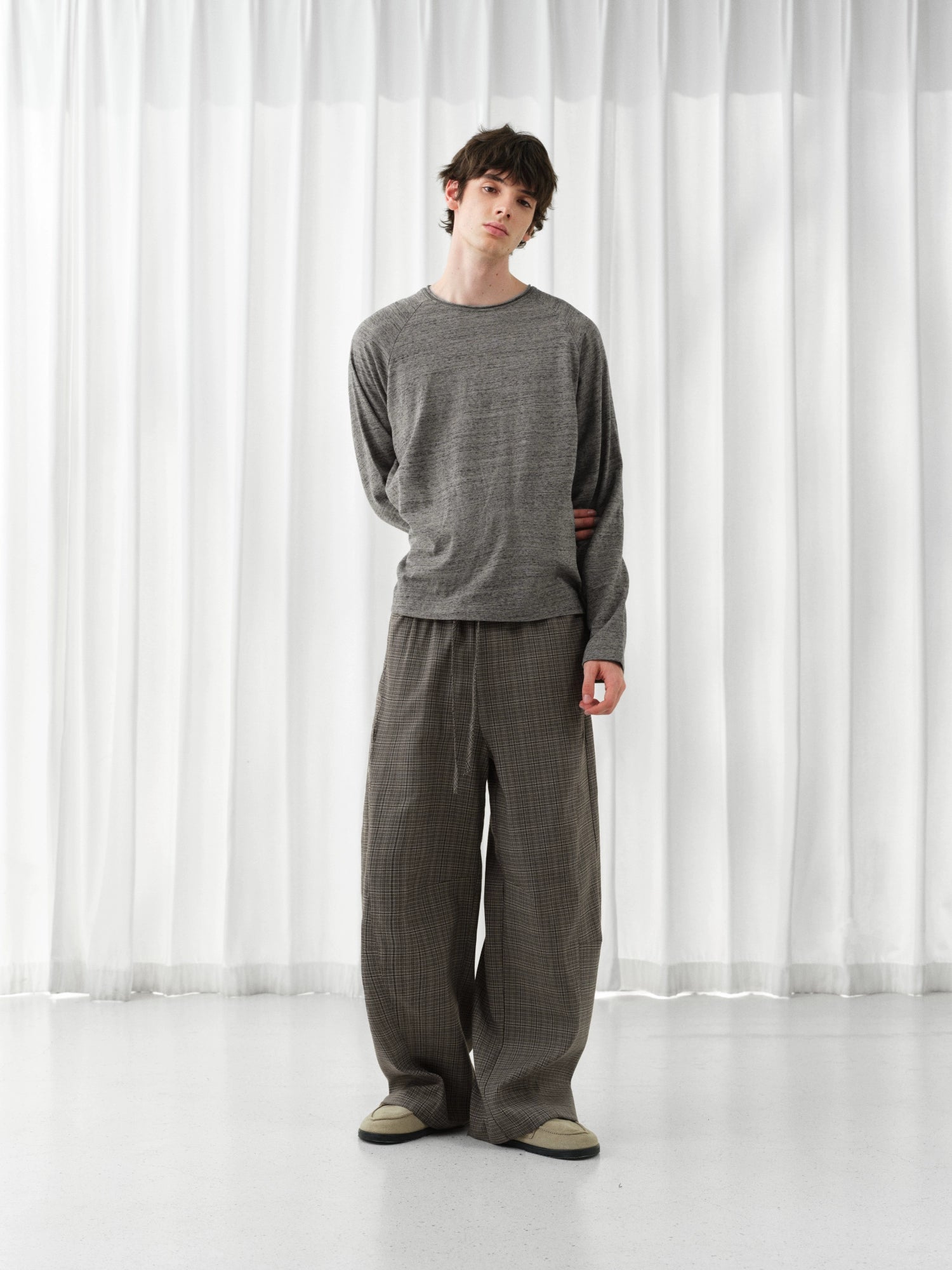 VLABMADE Lazy Slack Thousand Birds Plaid Wide Leg Pants