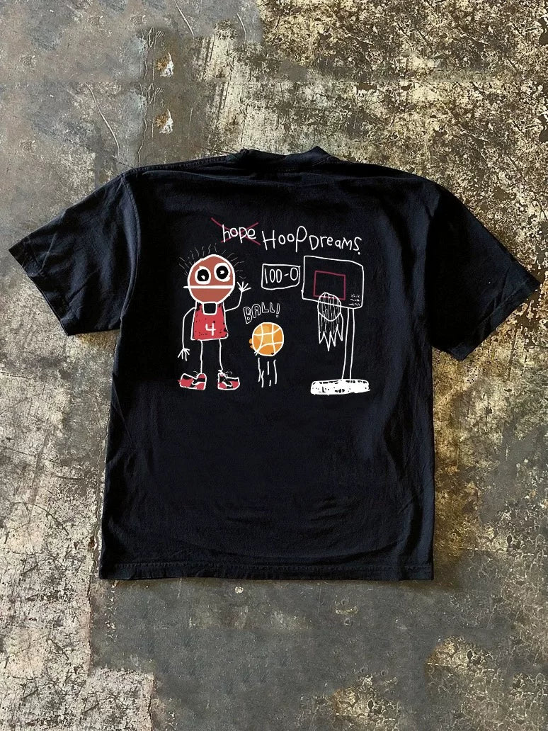 UPUPXIA Basketball Graffiti Print Loose Tee