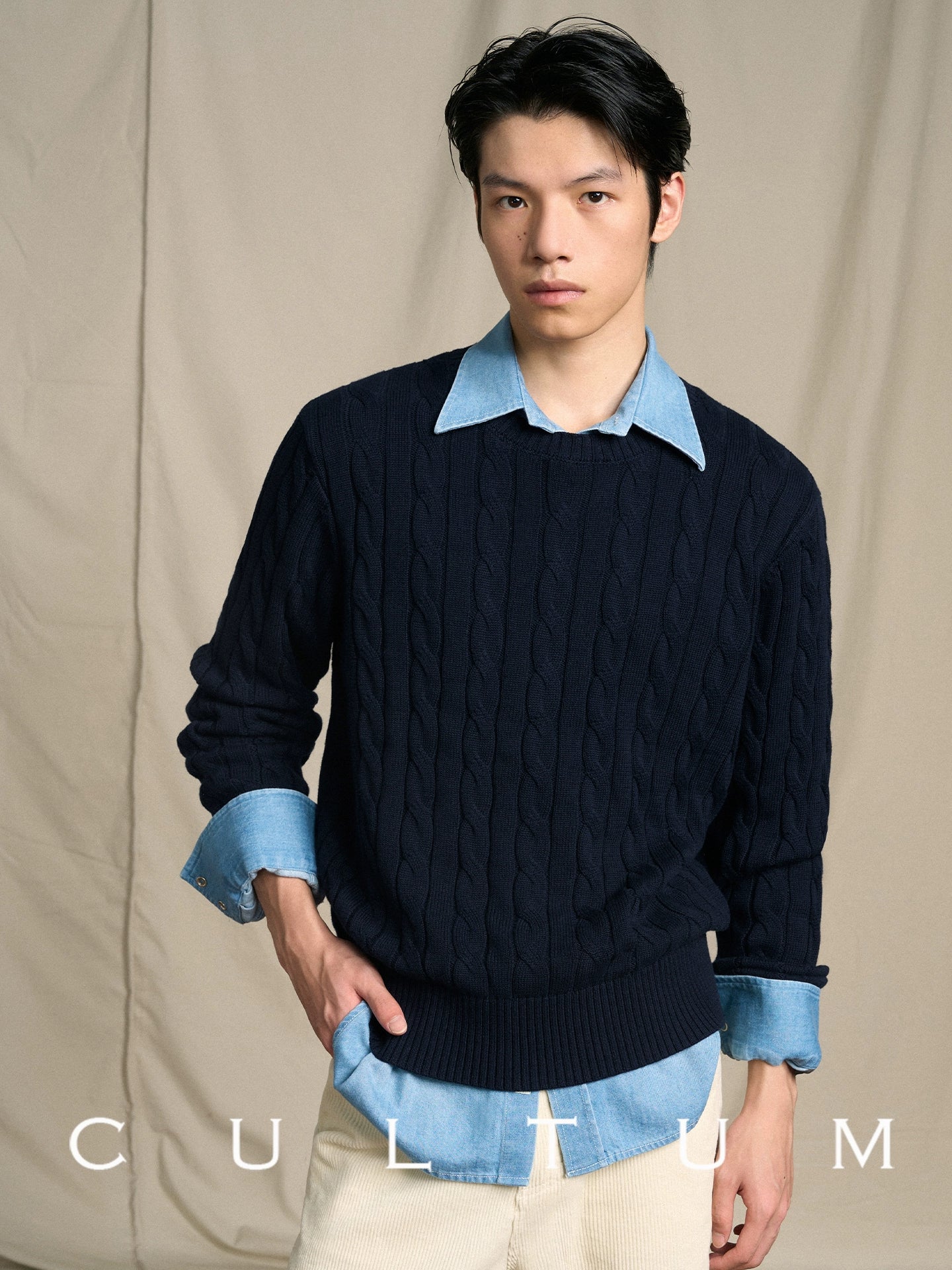 CULTA Vintage Crew Neck Twisted Knitted Sweater