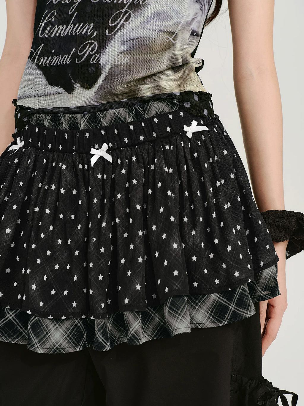 Girlyhalo Vintage Patchwork Star Checkered Skirt