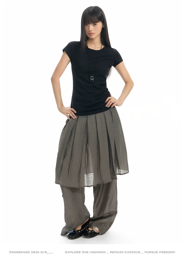 TGNS Fake Two-piece Breathable Pleated Skirt Pants