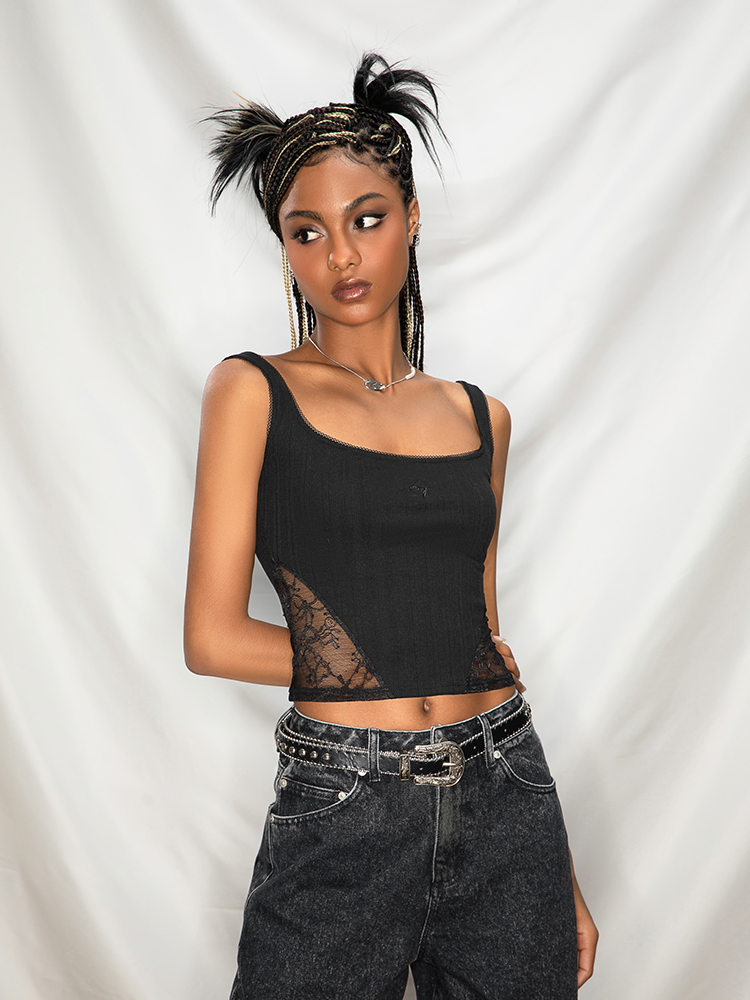 ABMY Lace Splicing Hollow Sleeveless Inner Vest