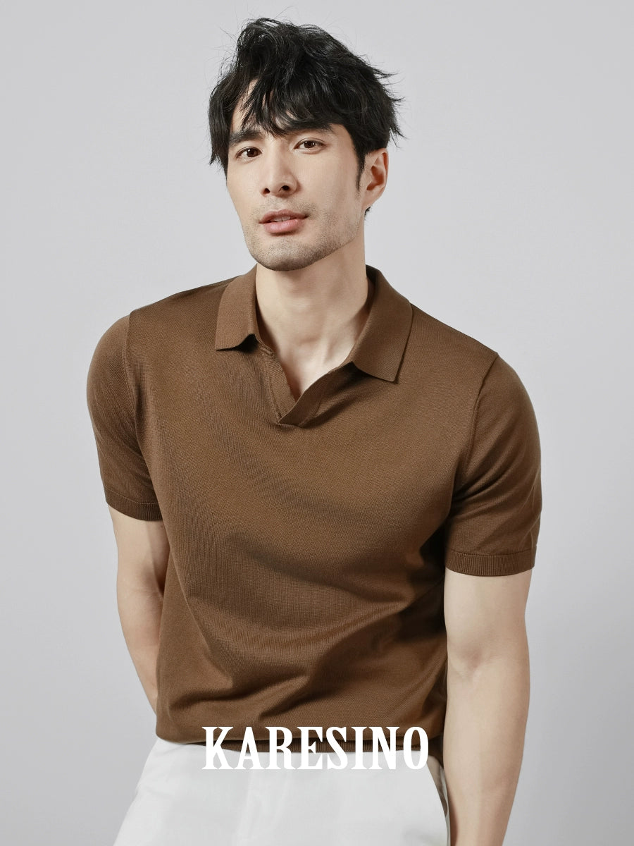 KARESINO Casual Lapel Knitted Polo Shirt