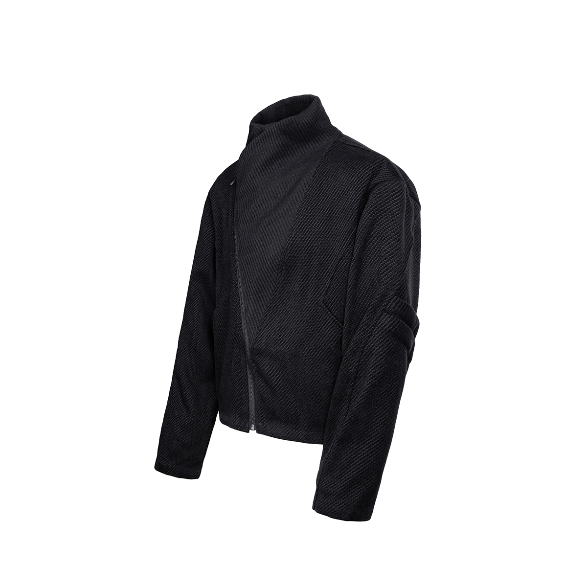 BEVAN UP Diagonal Cut High Lapel Textured Short Jacket