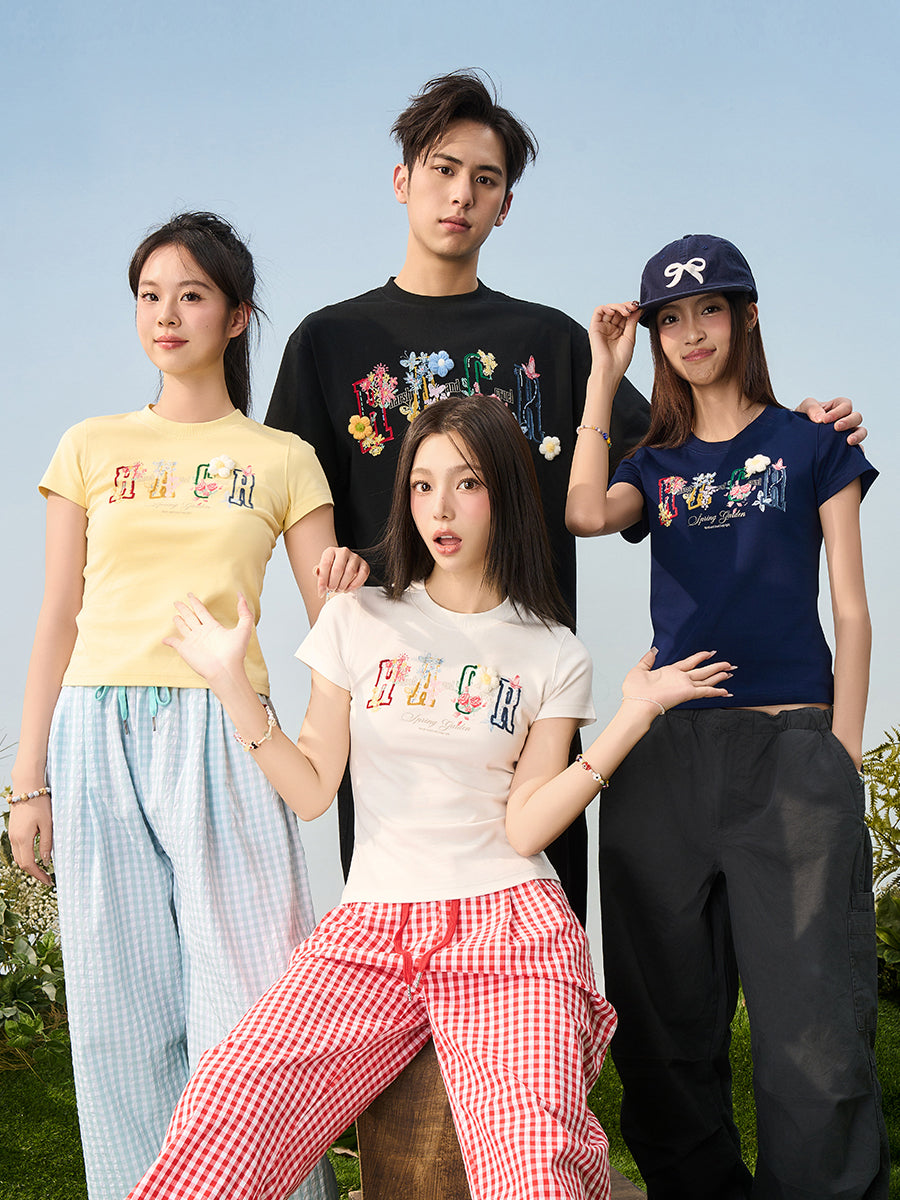 HACR Fun Hand-painted Three-dimensional Wool Small Flower Tee