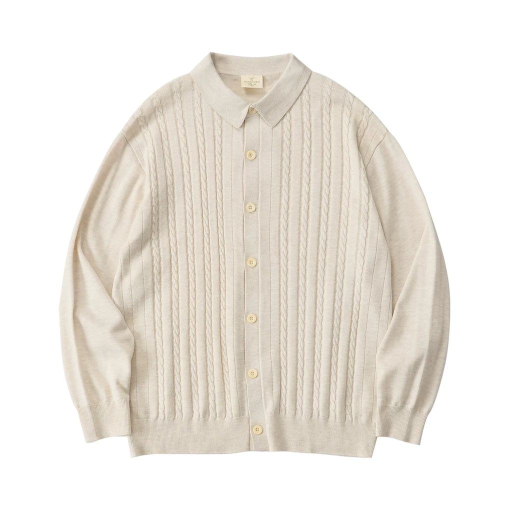 LIVINGTOWN Vintage Loose Vertical Strip Twisted Flower Knitted Cardigan