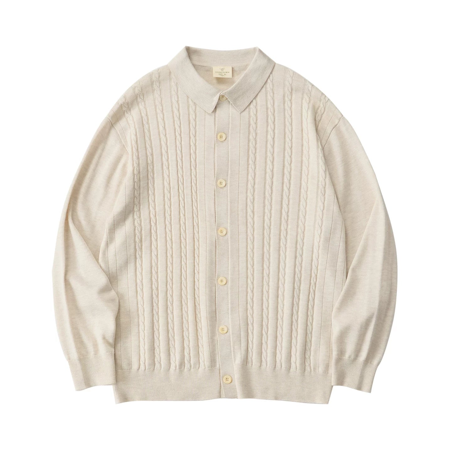 LIVINGTOWN Vintage Loose Vertical Strip Twisted Flower Knitted Cardigan