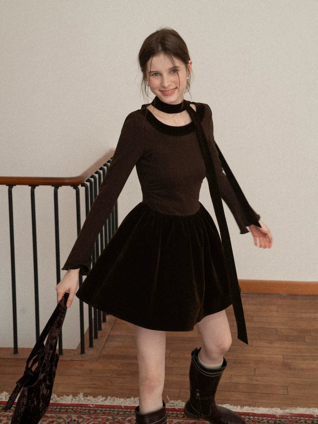EGGKA Temperament Splicing Slim-fitting Waist A-word Dress