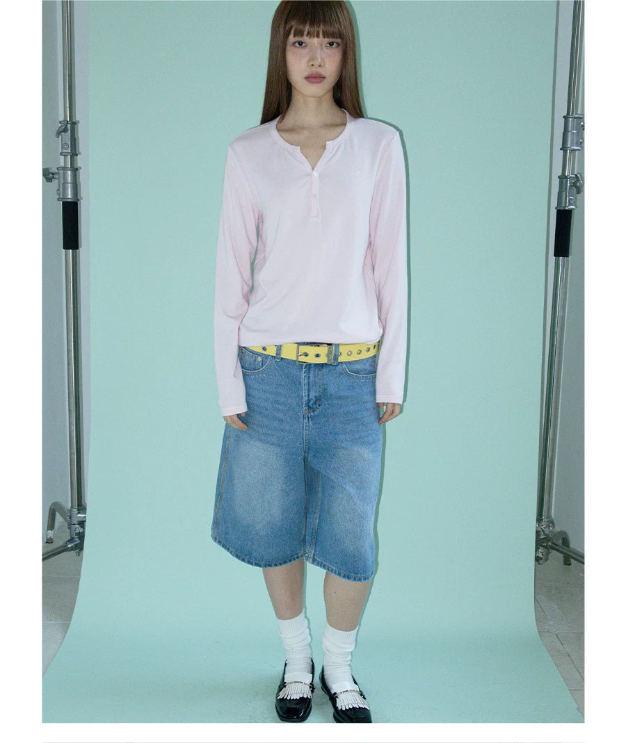 FUNKYFUN Comfortable Soft Waxy Embroidery Slightly Wide Long Sleeves