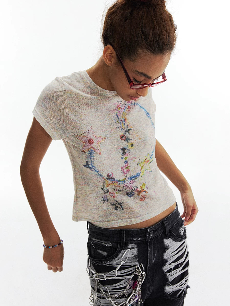 CONP Star Necklace Bow Music Note Colored Yarn Tee