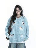 Zuocisankon Retro Puppy Jacquard Cardigan Sweater