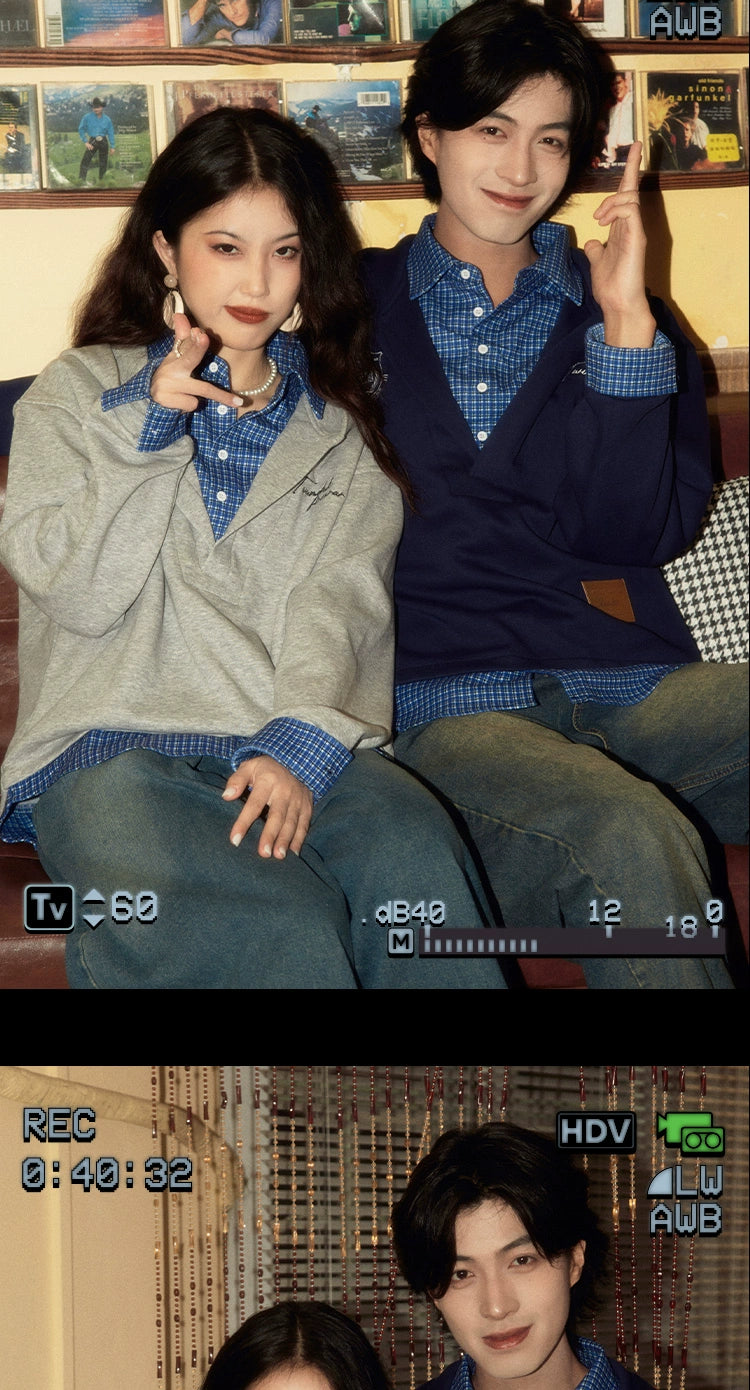 ALOHA Retro Niche Design Sense Splicing Fake Two-piece Sweater