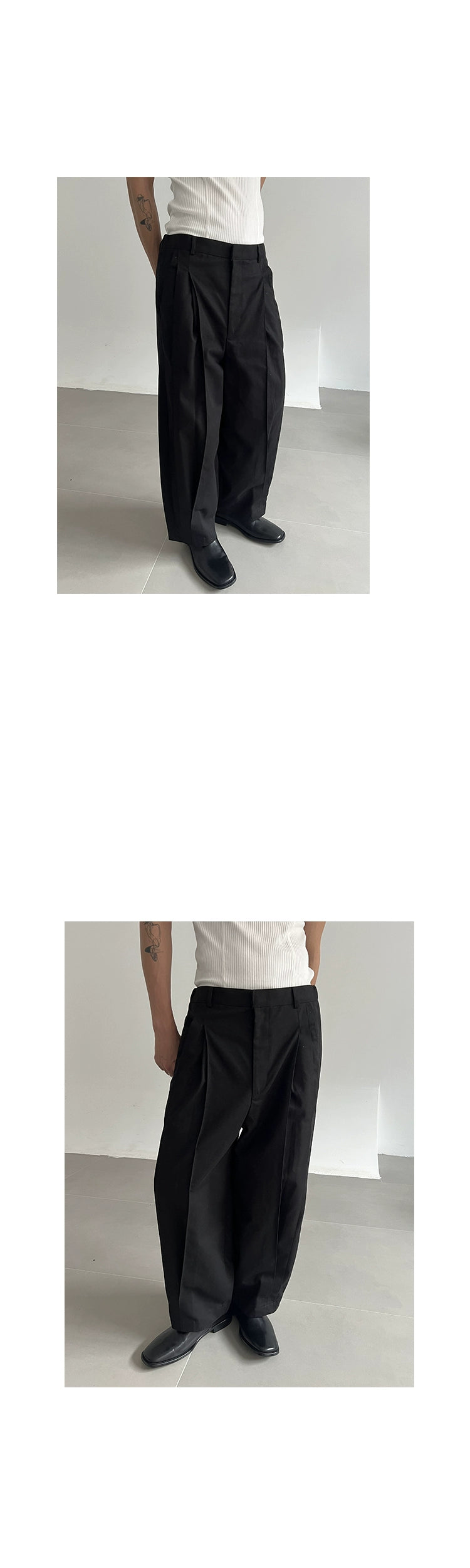 COLN crisp & loose cotton pleated pants