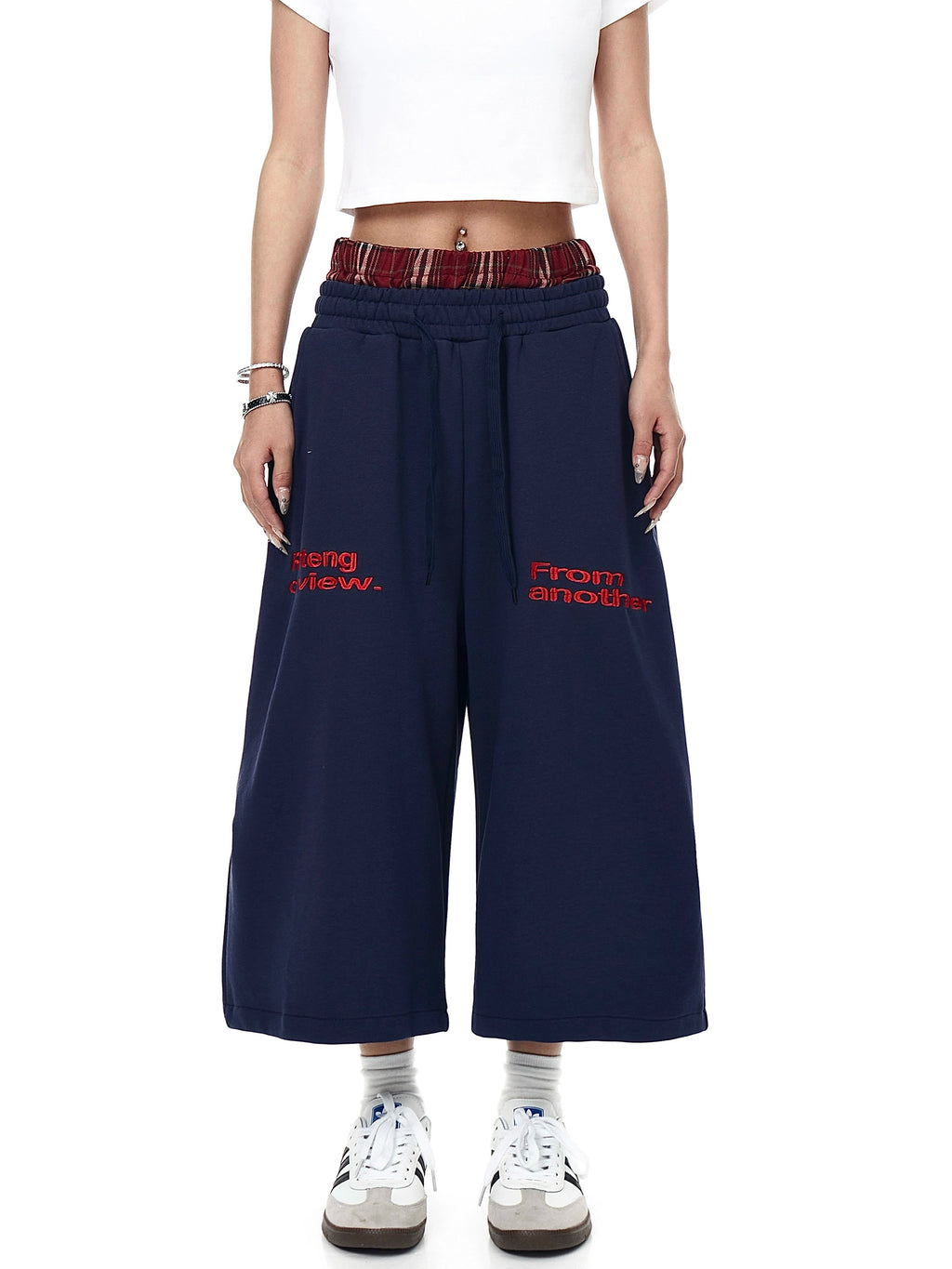 BLACKLISTS Double Waist Plaid Sweatpants Shorts